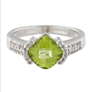 New $1940 Peridot Diamond Ring in 14k White Gold 100% Authentic Jewelry